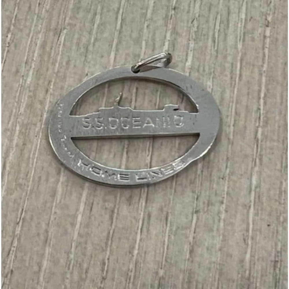 925 Sterling Silver - Vintage S.S. Oceanic Ship Etched Oval Pendant